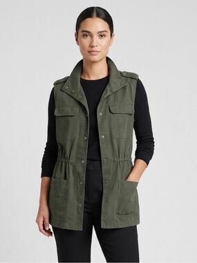 cupcakes & cashmere Olive Green Utility Cargo Vest Jacket Size Medium Casual